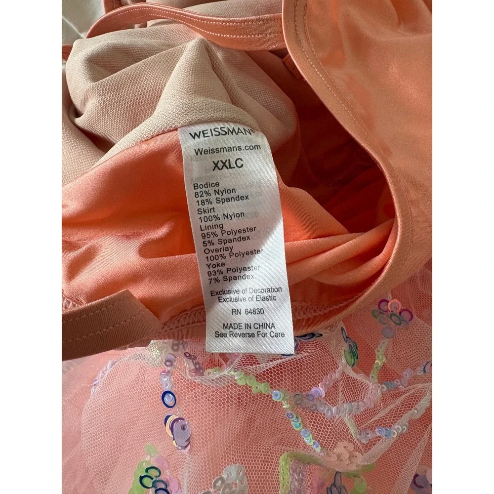 Weissman Girls XXLC Coral Peach Sequin Floral Tutu Dance Costume Dress